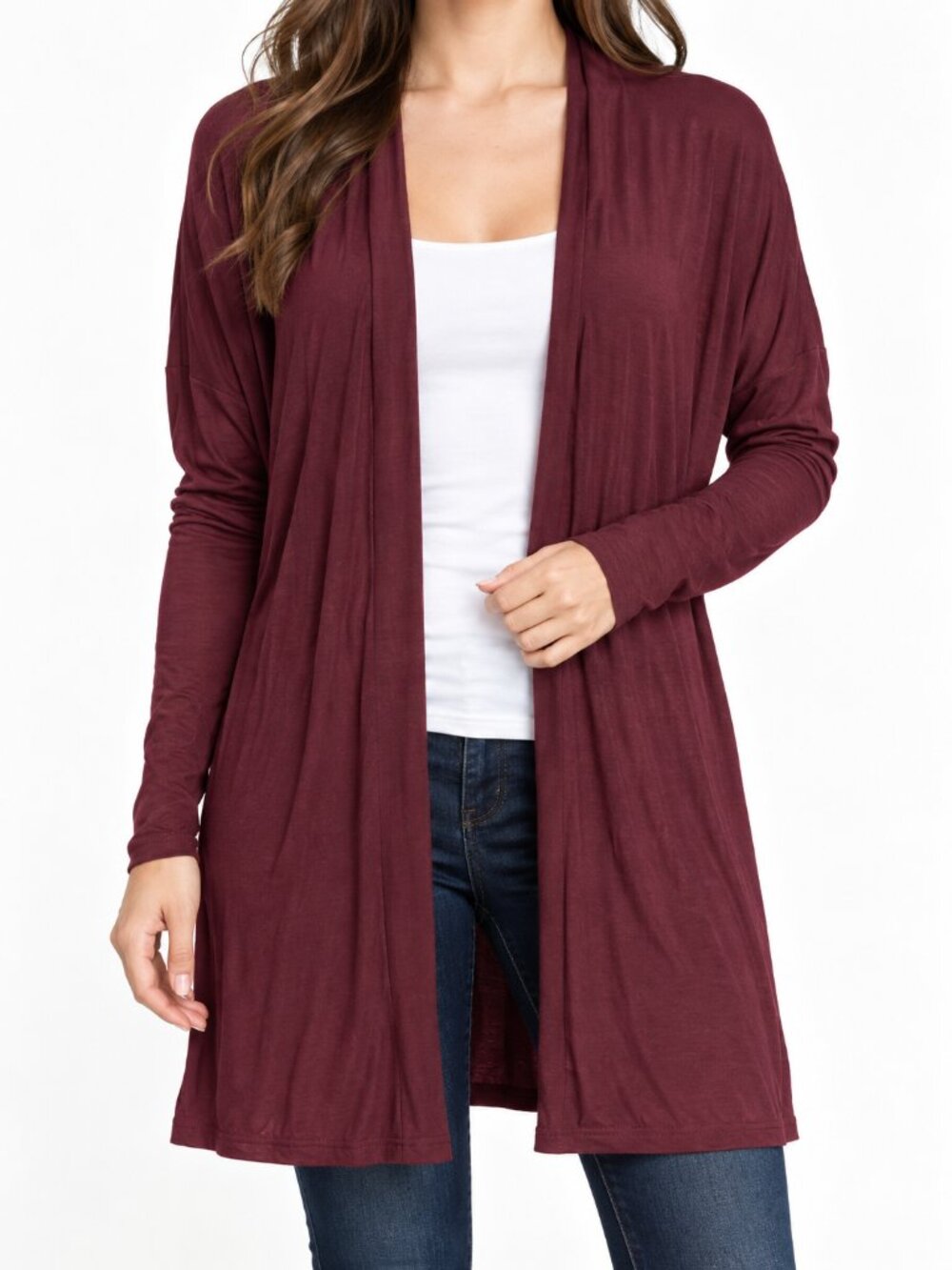 Curvy Jean Burgundy Longline Cardigan XS
